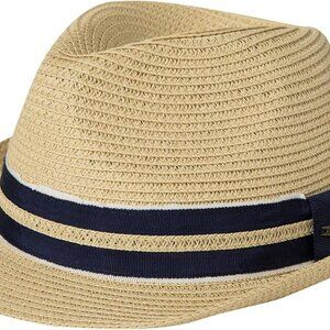 Stylish Tan Fedora Hat with Navy Band